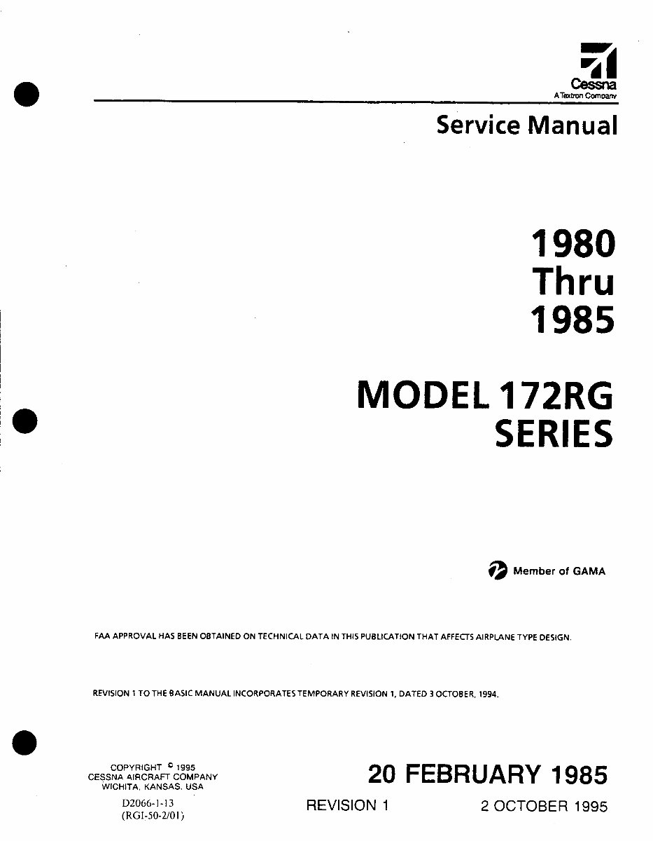 Cessna 172RG Service Maintenance Manual 1980 - 1985