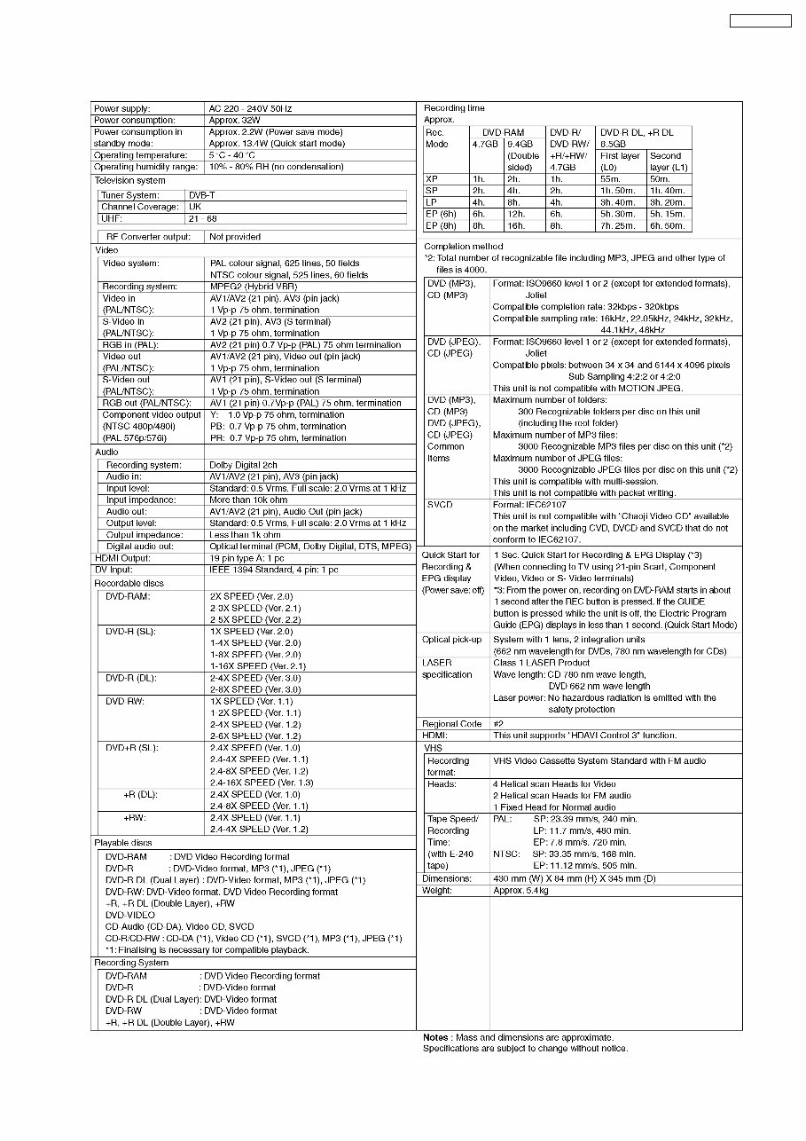 Panasonic DMREZ48V EZ48VEB Service Manual and Repair Guide