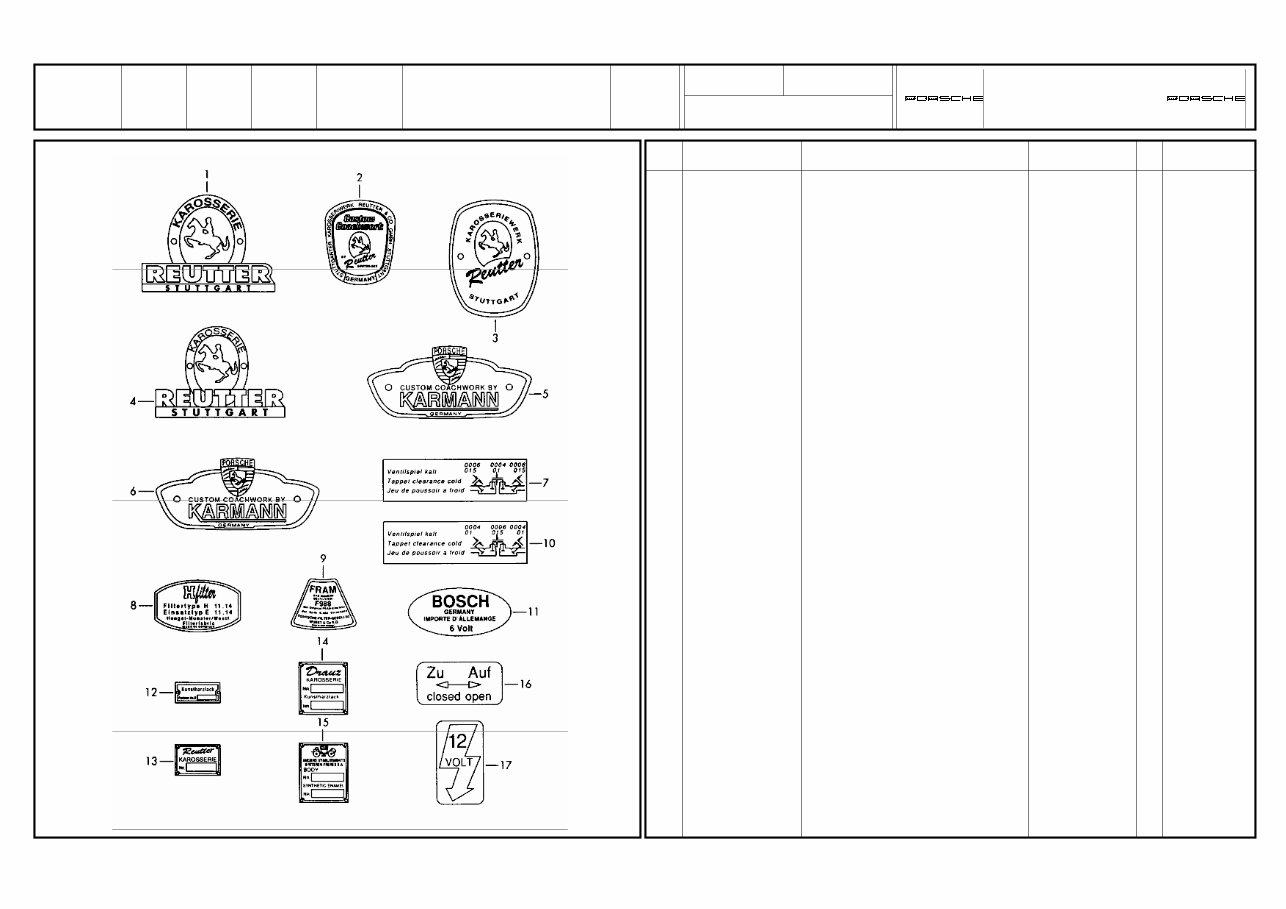 PORSCHE 356 356A Replacement Parts Manual 1950-1959