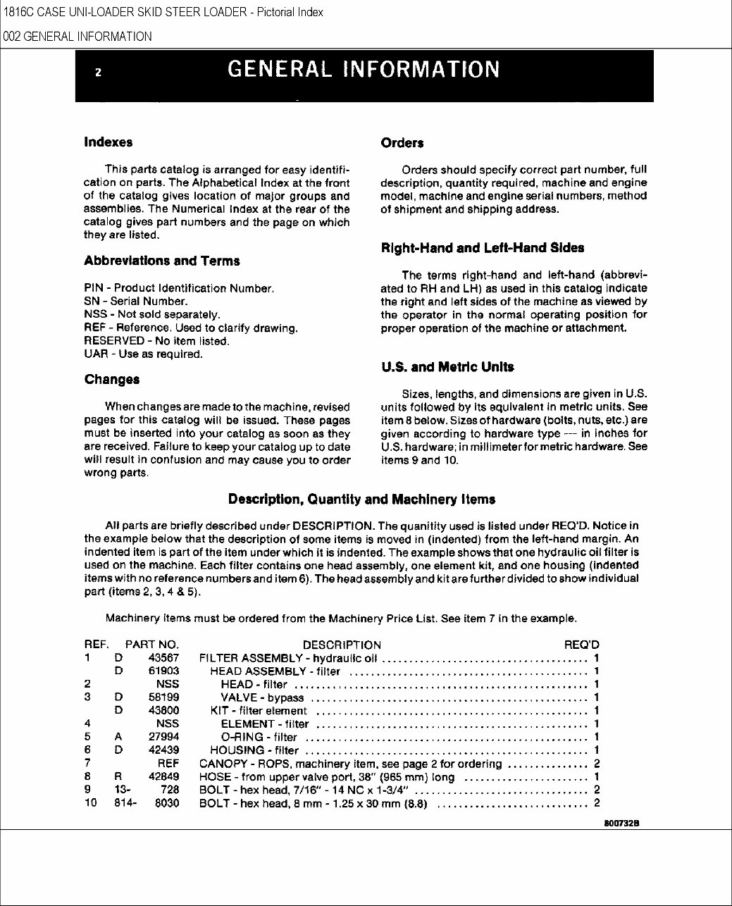 CASE 1816C Skid Steer Loader Parts Catalog Manual