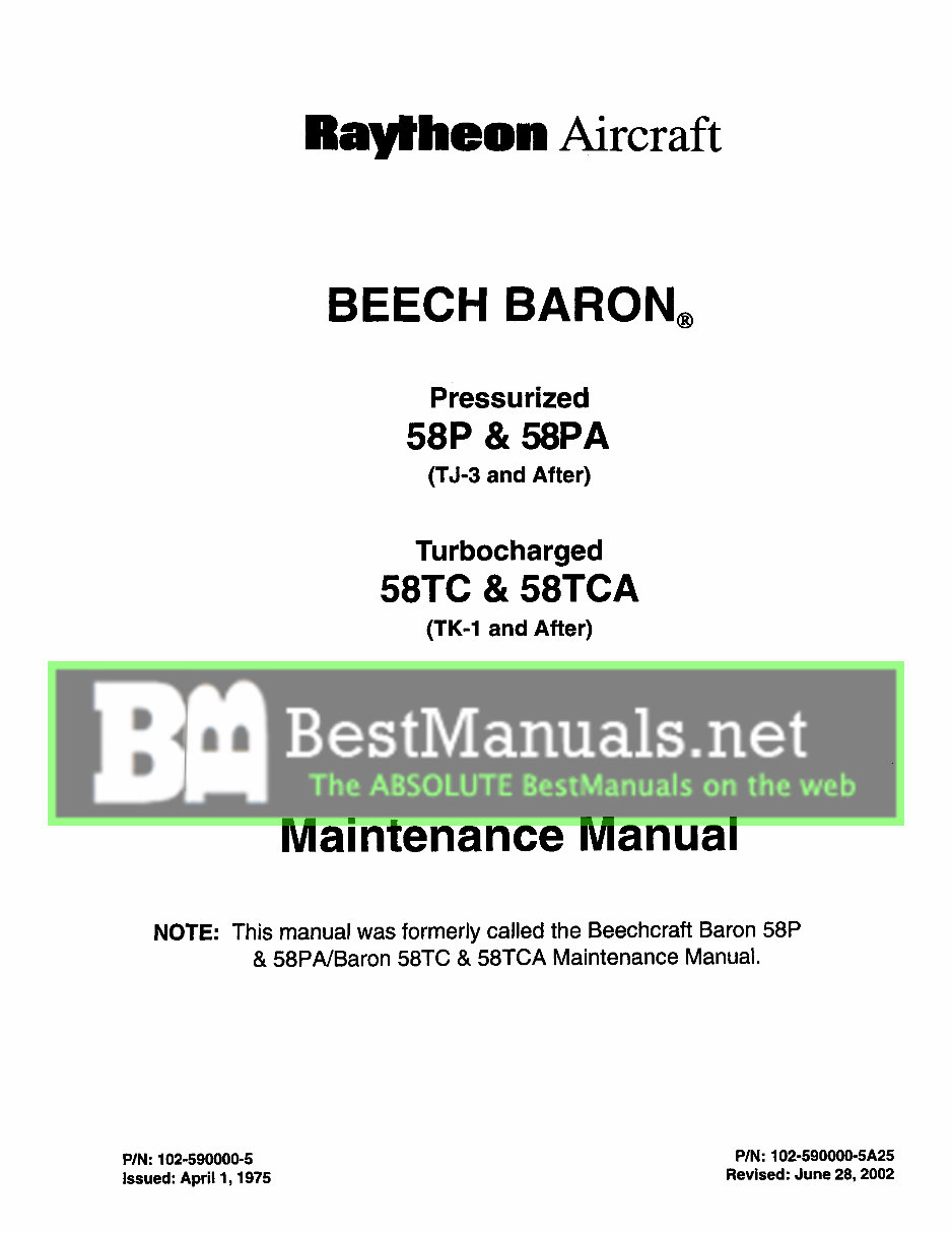 Beechcraft Baron 58P 58PA 58TC 58TCA Maintenance Manual