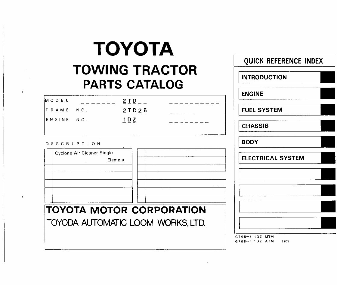 Toyota Towing Tractor Type 02-2TD20, 02-2TD25 Parts Manual