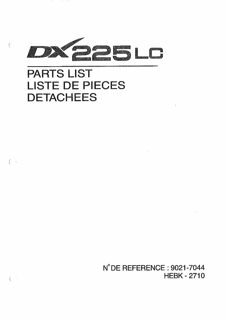 DAEWOO DOOSAN DX225LC Excavator Service Parts Catalogue Manual