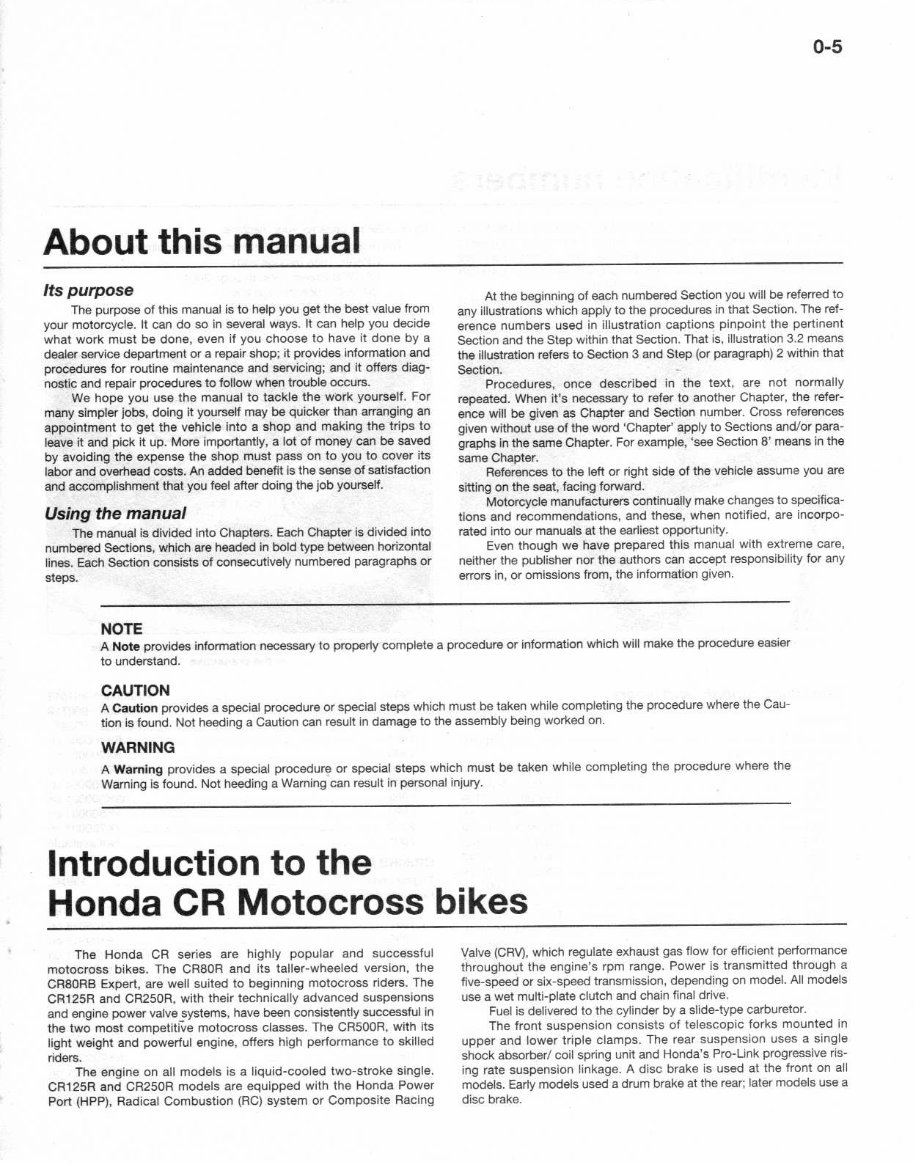 HONDA CR500R Service Repair Manual 9201 Manuals Online