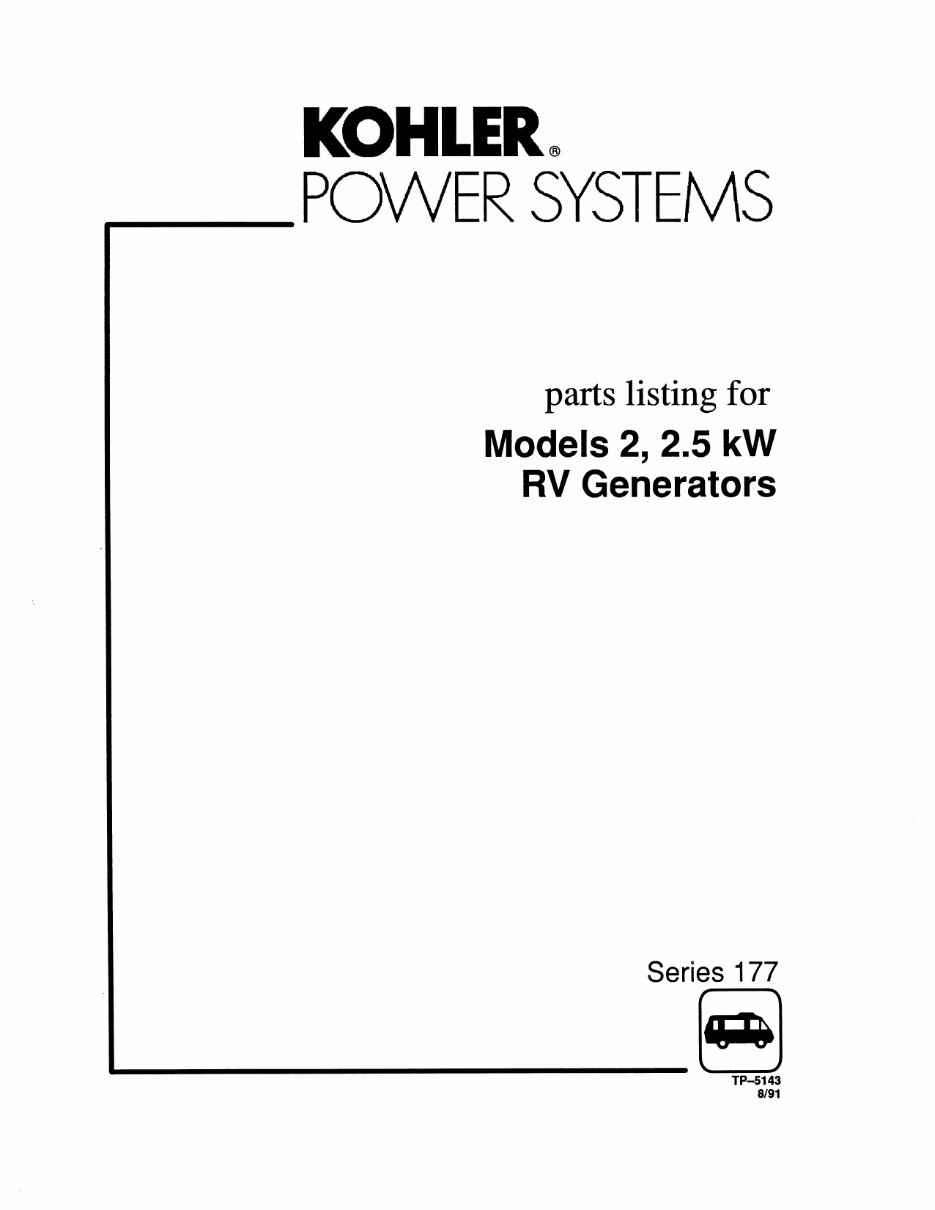 Kohler 2 and 2.5 Kw RV Generator Parts Manual