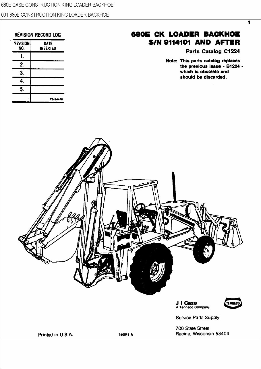 CASE 680E CK BACKHOE Loader Parts Catalog Manual