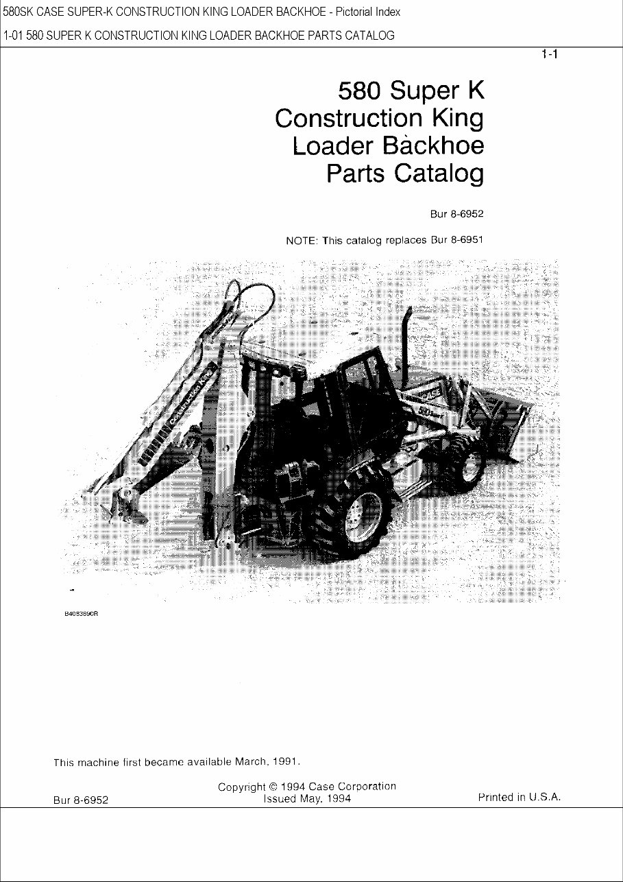 Case Super K Ck Backhoe Loader Parts Catalog Manual