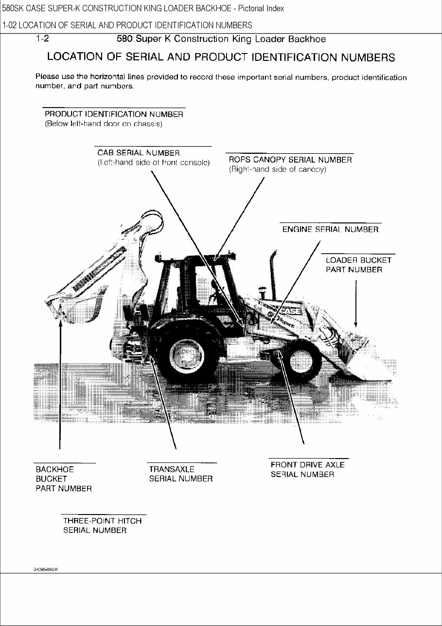 CASE 580 SUPER K CK BACKHOE Loader Parts Catalog Manual