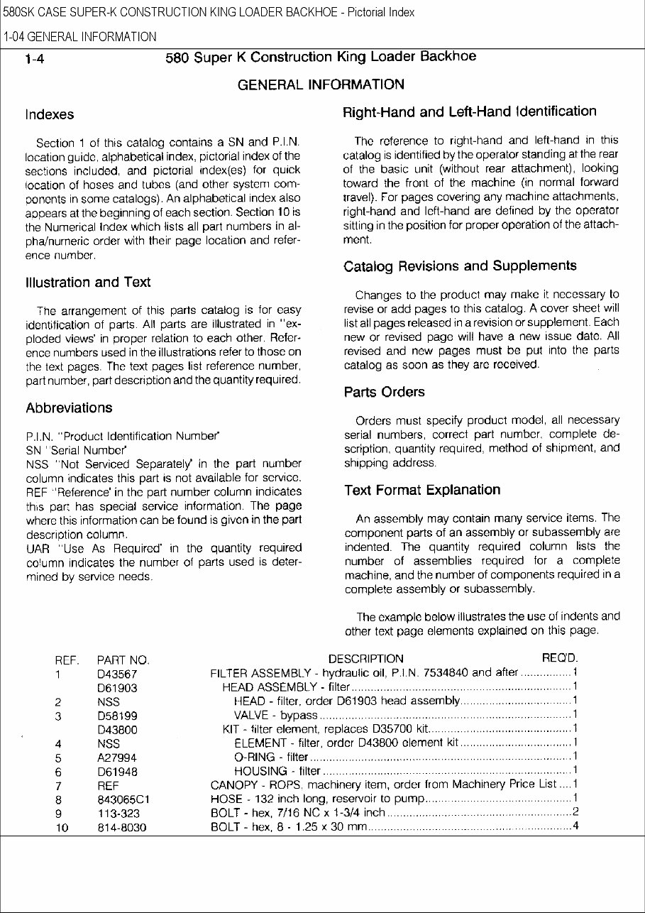 CASE 580 SUPER K CK BACKHOE Loader Parts Catalog Manual