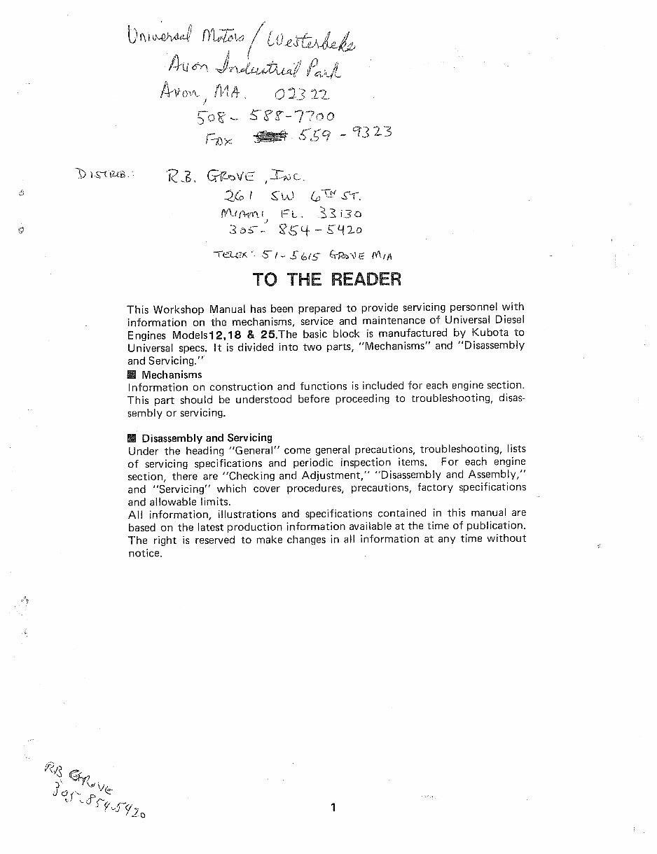 UNIVERSAL Diesel 12, 18 & 25 EngineS FACTORY Manual