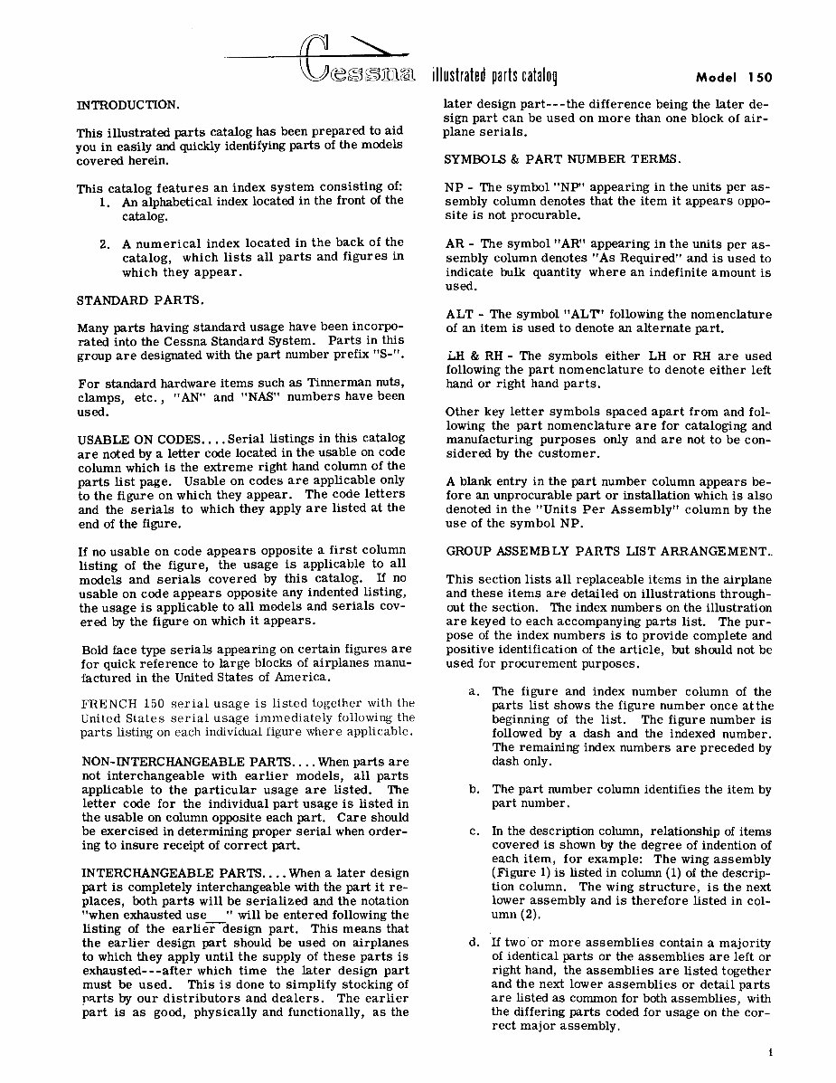 Cessna 150 Parts Catalog Manual 19591969 Cessna Parts Book