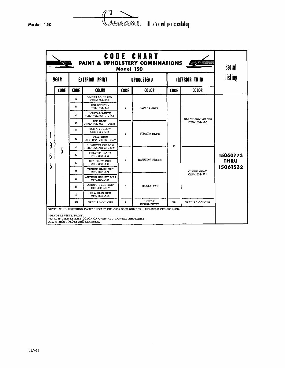 Cessna 150 Parts Catalog Manual 19591969 Cessna Parts Book