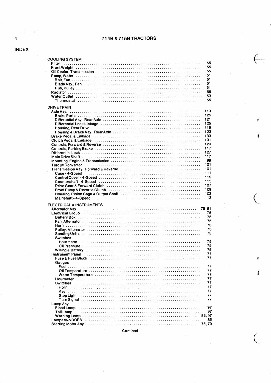 Allis Chalmers 714B 715B Tractors Parts Catalog Manual