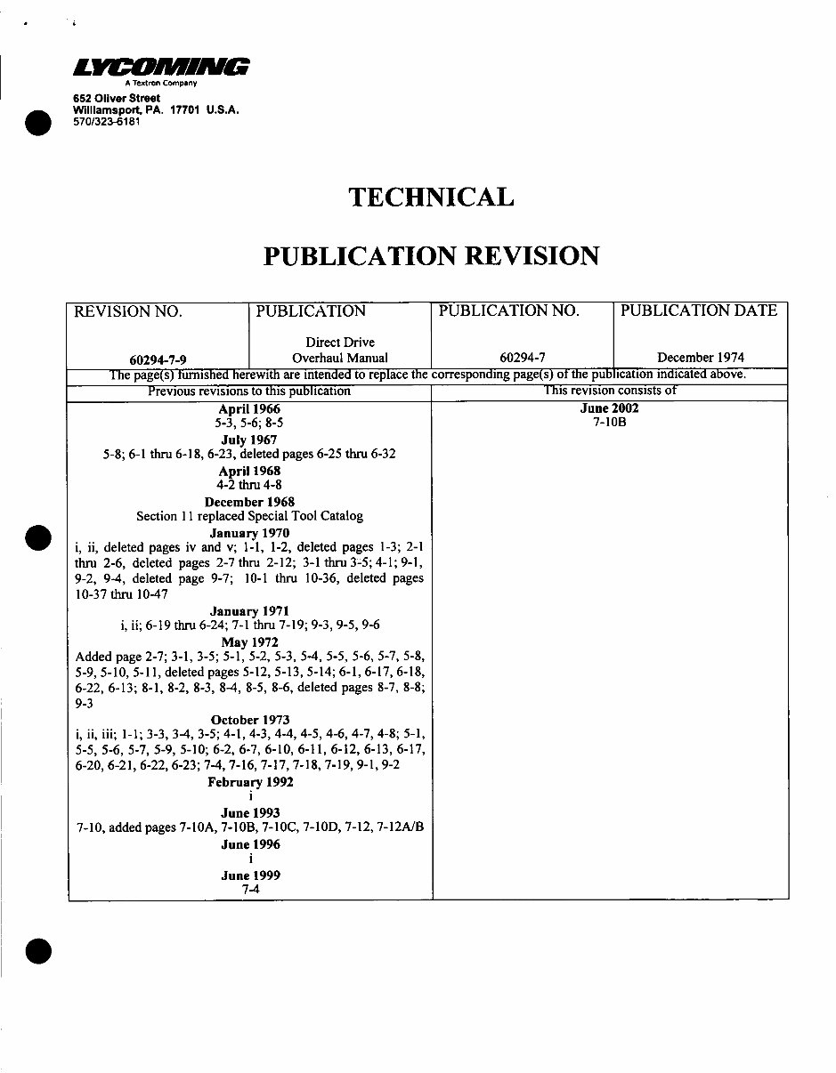 Direct Drive Aircraft Engines Overhaul Manual