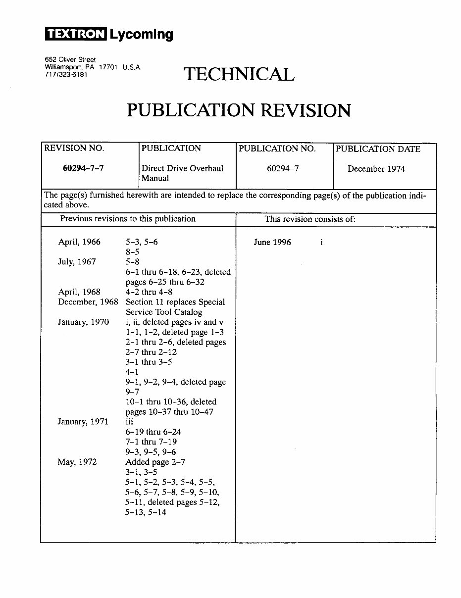 Direct Drive Aircraft Engines Overhaul Manual