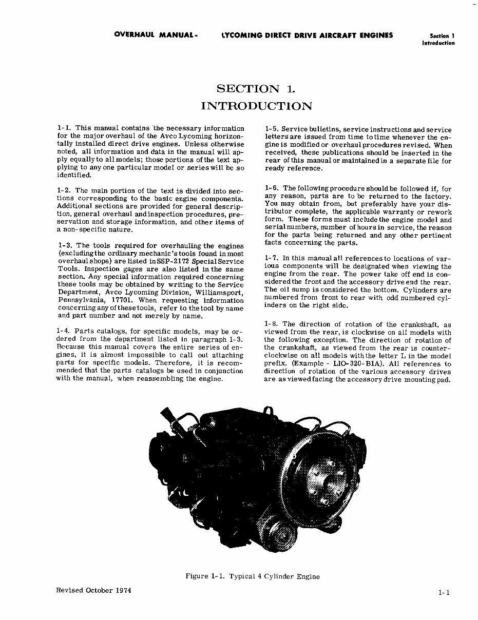 Lycoming Aircraft Engine Overhaul Manual Direct Drive 4 6 8