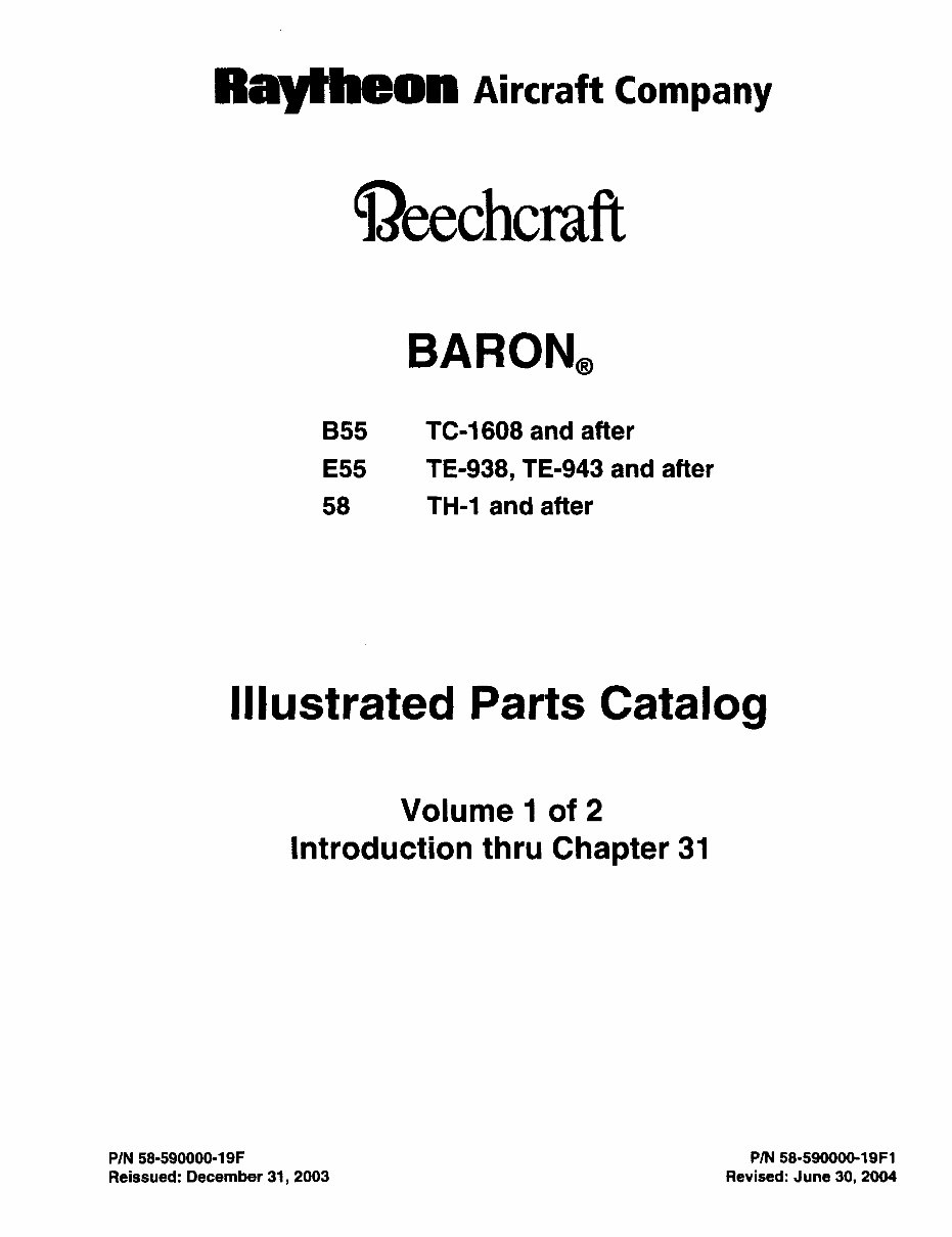 Beechcraft Baron B55 E55 58 Illustrated Parts Catalog
