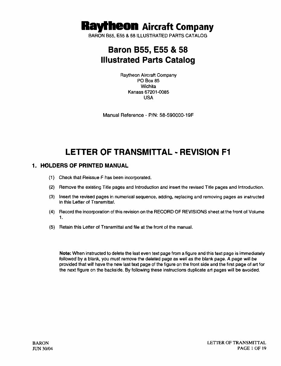 Beechcraft Baron B55 E55 58 Illustrated Parts Catalog