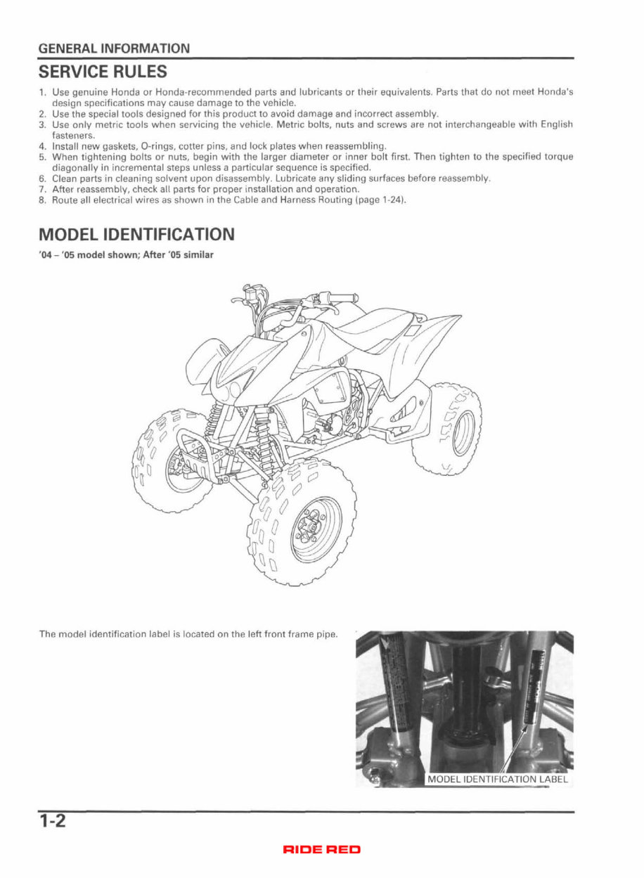 Honda TRX450R TRX450ER ATV Service & Repair Manual 2004-2009