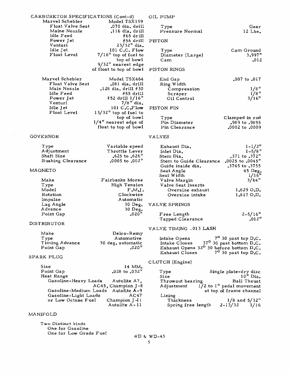 Allis Chalmers Model WD Tractor Service Repair Manual