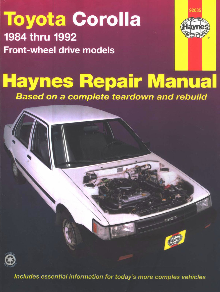 19841992 Toyota Corolla Service & Repair Manual
