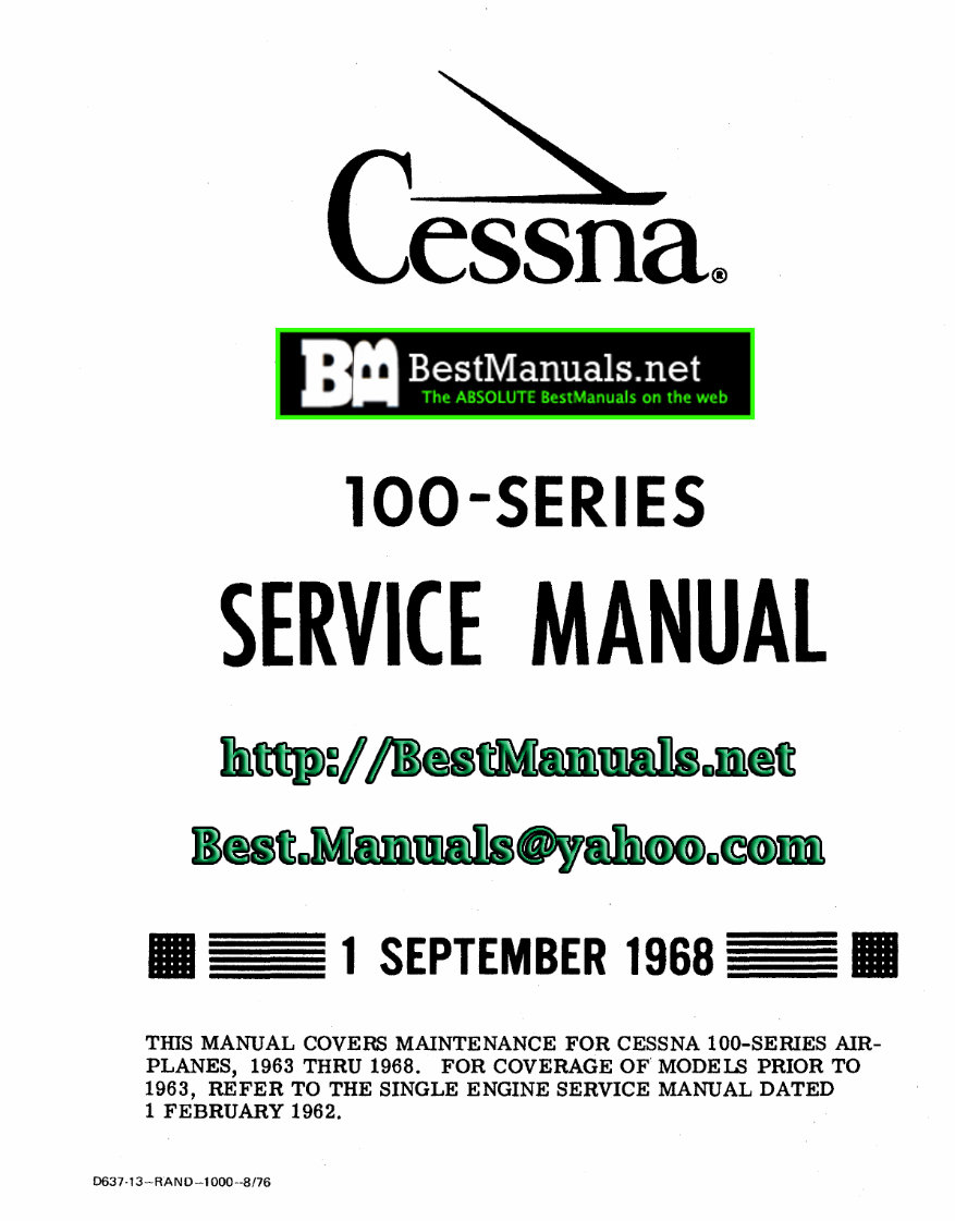 Cessna 172 Skyhawk Service Repair Manual 19631968