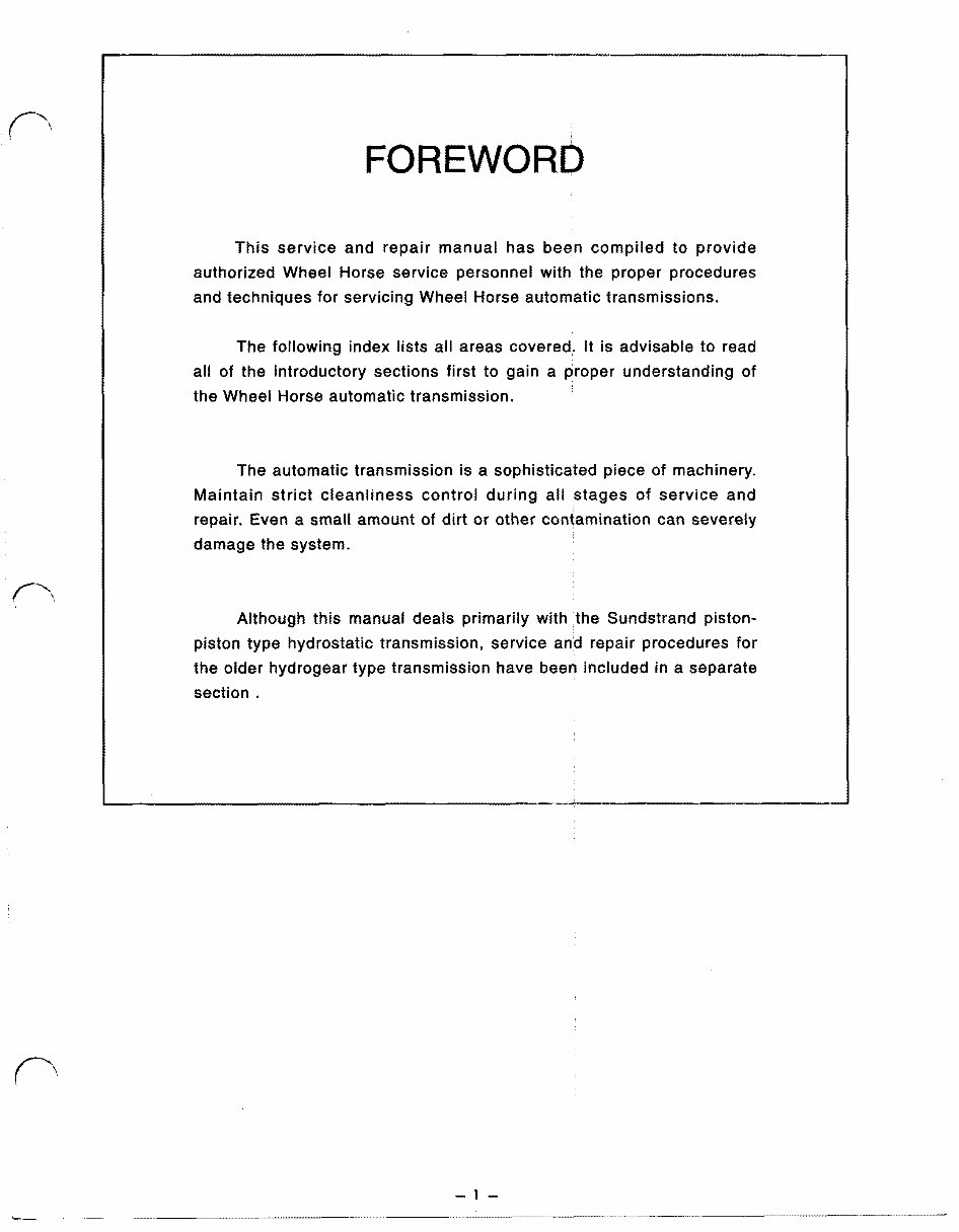 Wheel Horse tractor hydrostatic transmission service manual