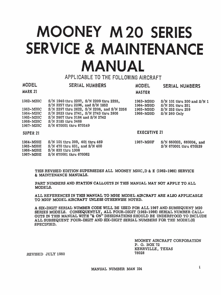 Mooney M20F Illustrated Parts Catalog Manual 19681976 IMPROVED