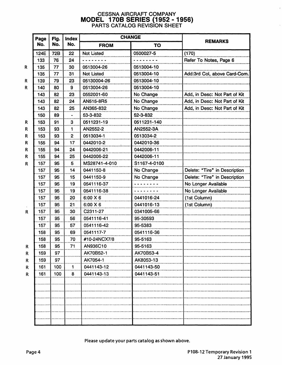 Cessna 170B parts catalog manual 170 1952 - 1956