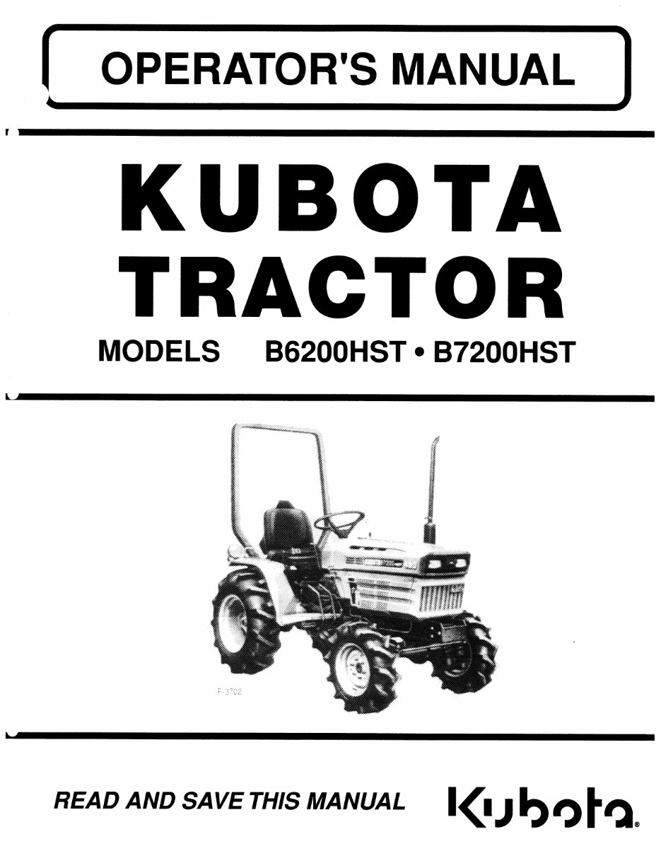 Kubota Tractor B6200HST B7200HST Operator Manual