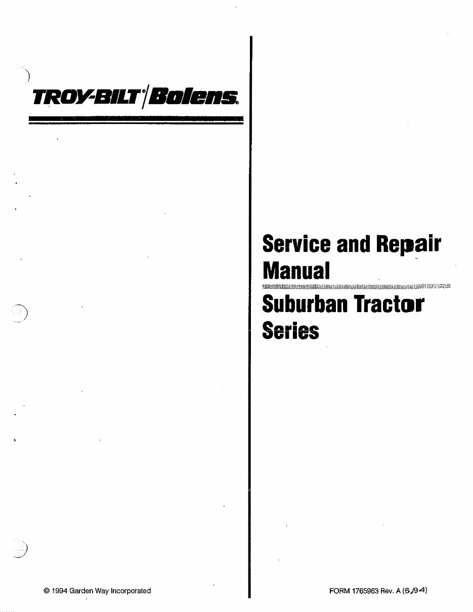 Bolens Suburban Tractor Series Service Repair Manual, model ST