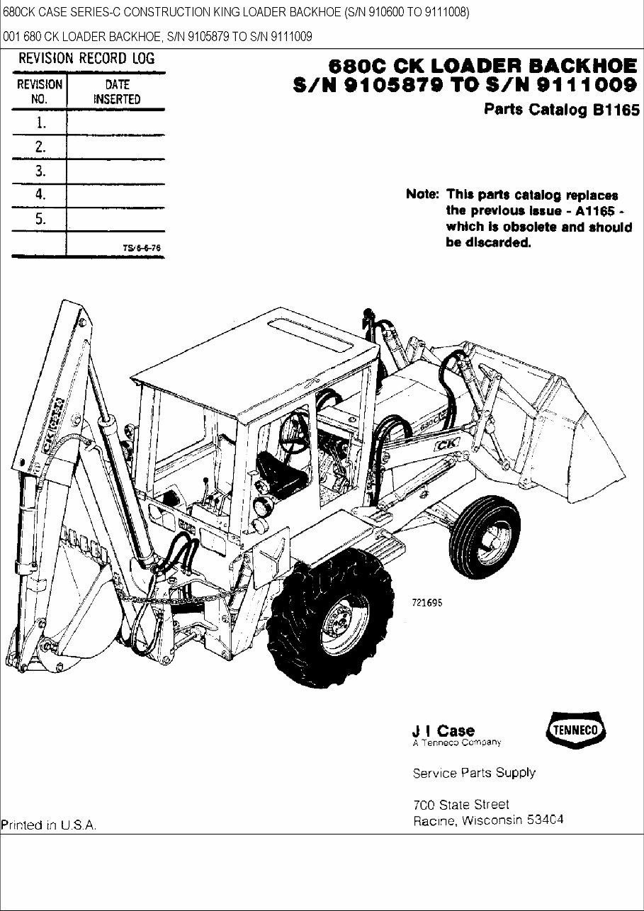 CASE 680C CK BACKHOE Loader Parts Catalog Manual