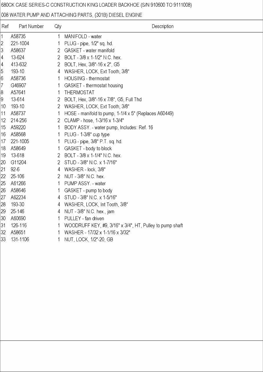 CASE 680C CK BACKHOE Loader Parts Catalog Manual