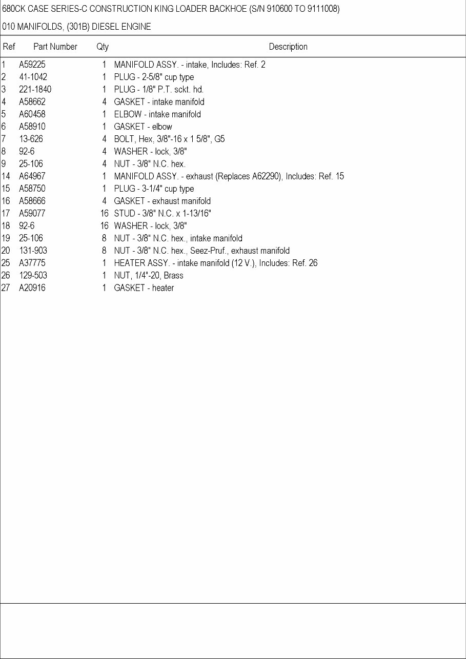 Case C Ck Backhoe Loader Parts Catalog Manual