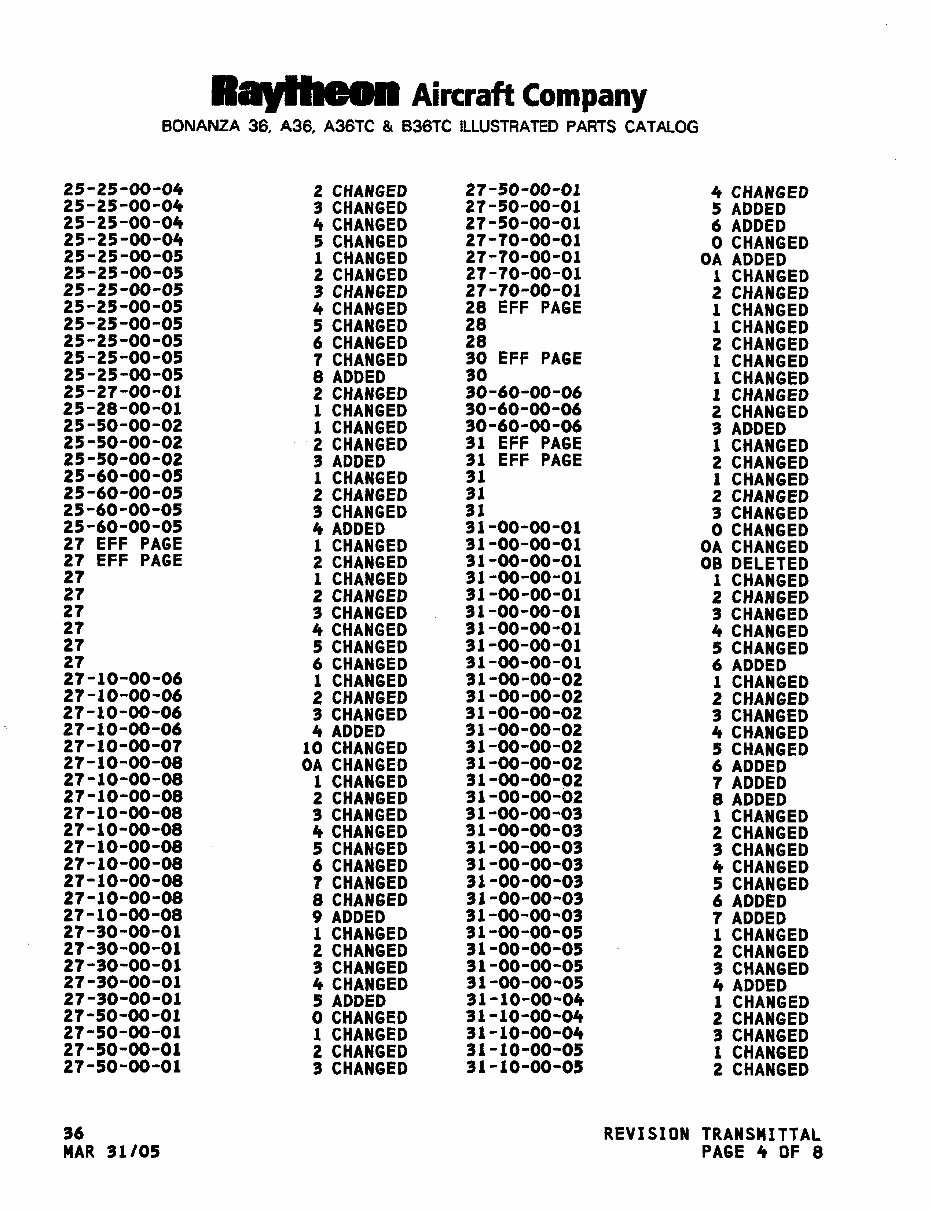 Beech 36 A36 A36TC B36TC IPC Parts Catalog Manual 1