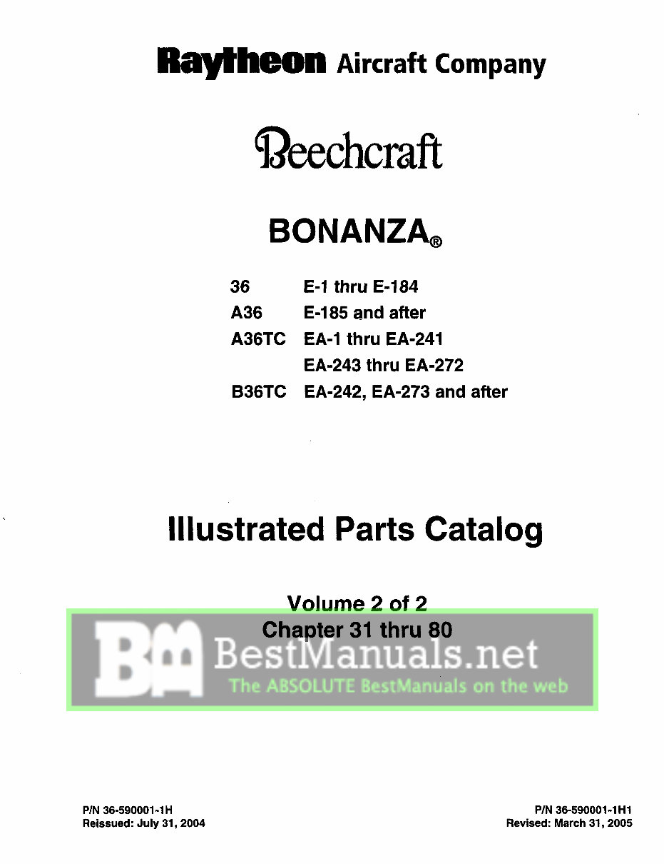 Beech 36 A36 A36TC B36TC IPC Parts Catalog Manual 1
