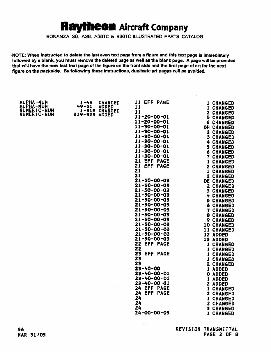 Beech 36 A36 A36TC B36TC IPC Parts Catalog Manual 1