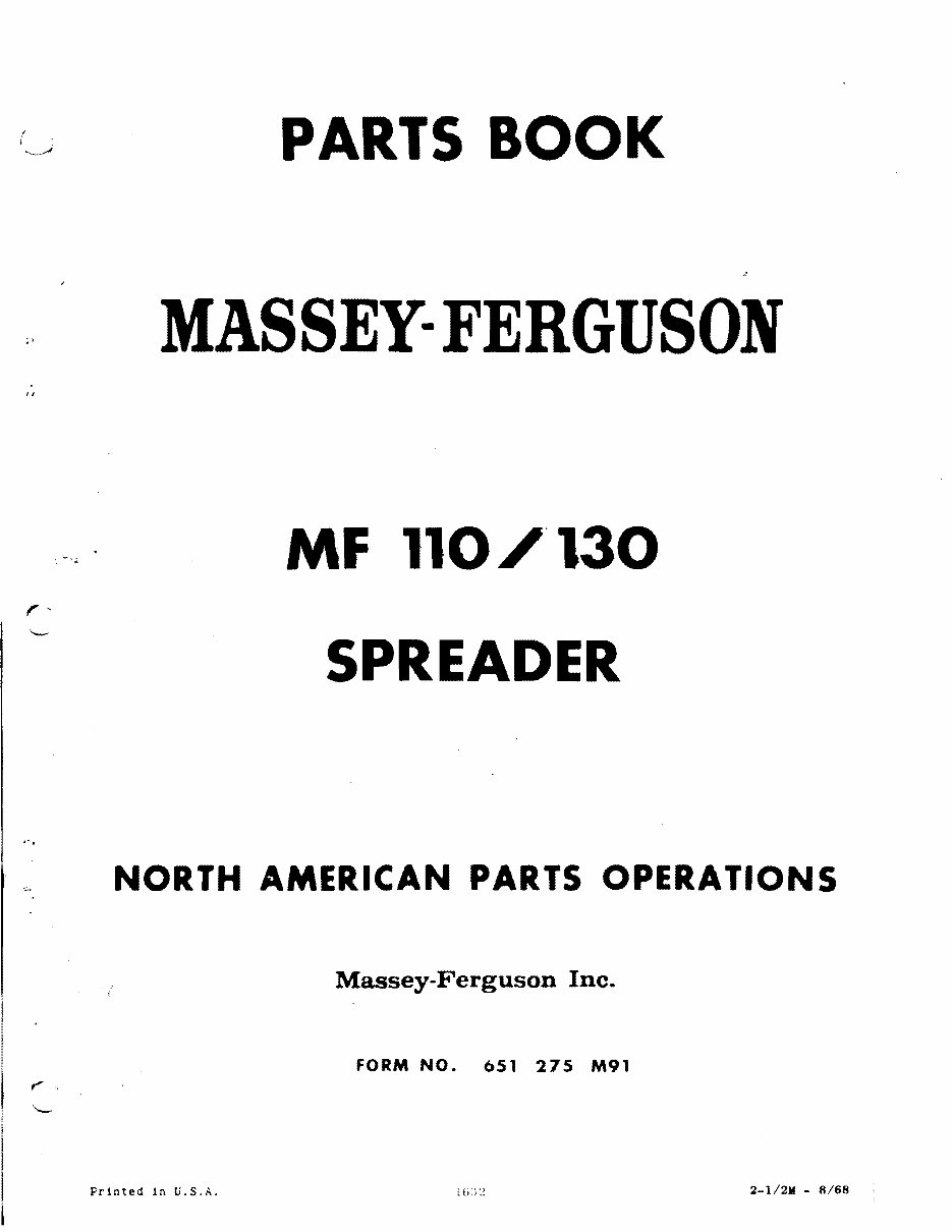 MASSEY FERGUSON MF 110 130 SPREADER Parts Manual