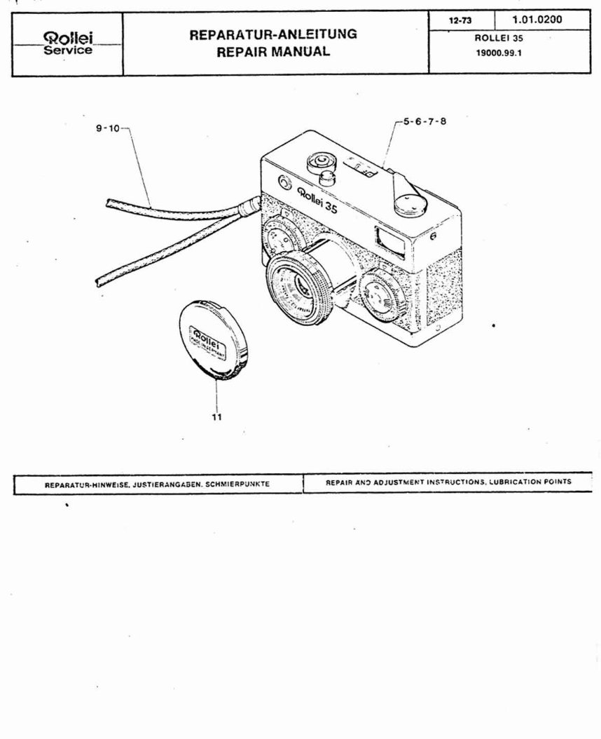 Rollei 35 CAMERA Repair & Parts Manual Manuals Online