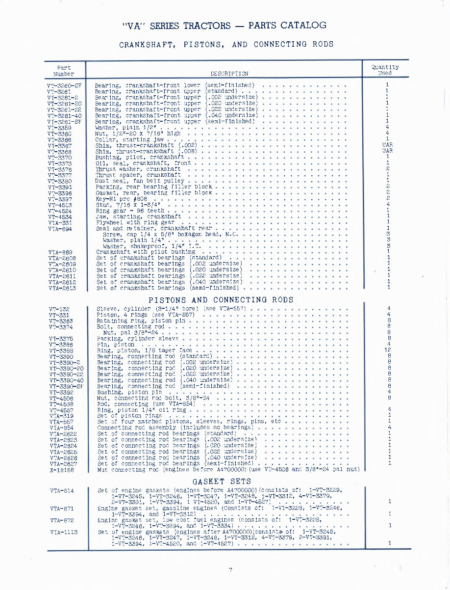 JI Case VA Series VAC VAH VAO Tractor Parts Catalog Manual