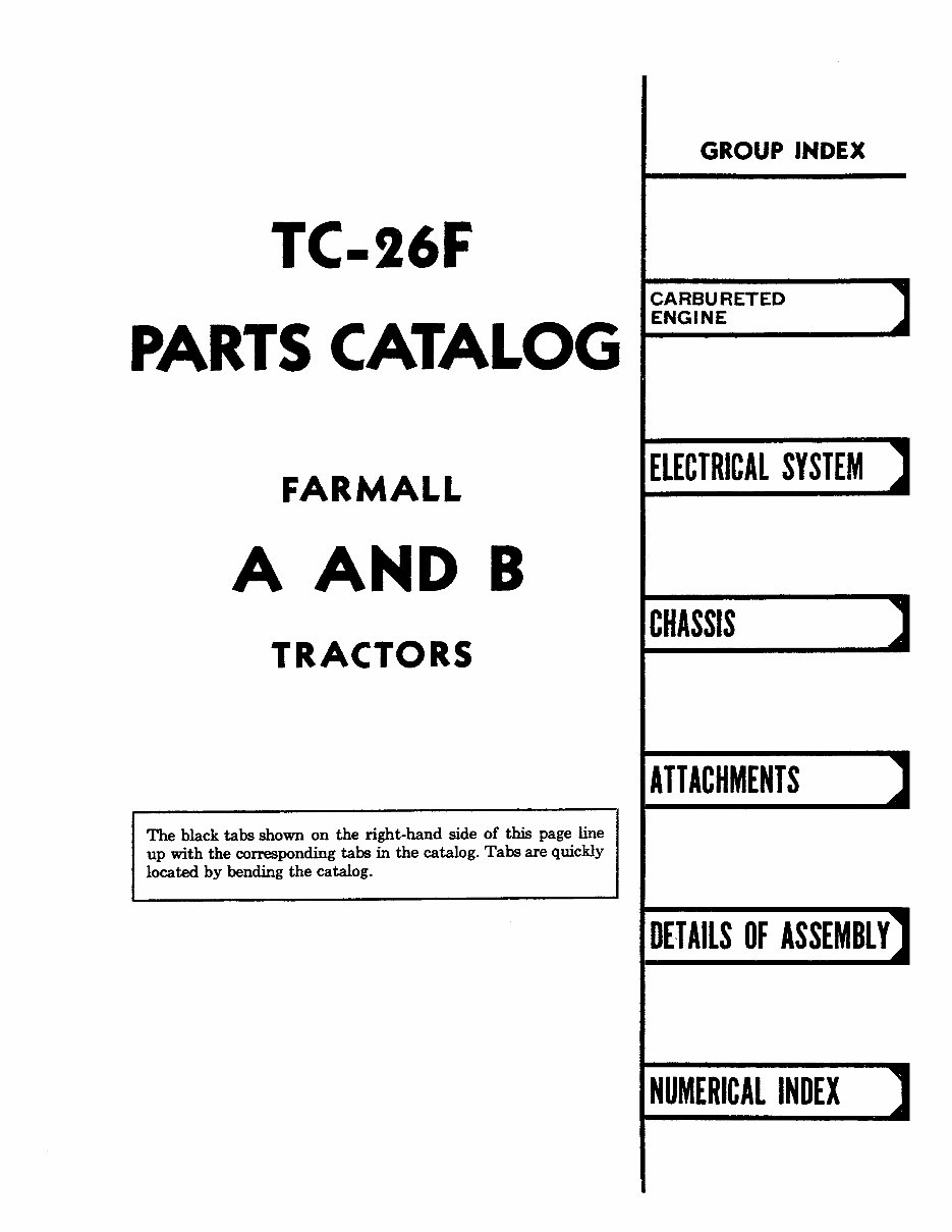 Farmall A, AV, B, BN Parts Catalog TC26 Manual IH Tractor