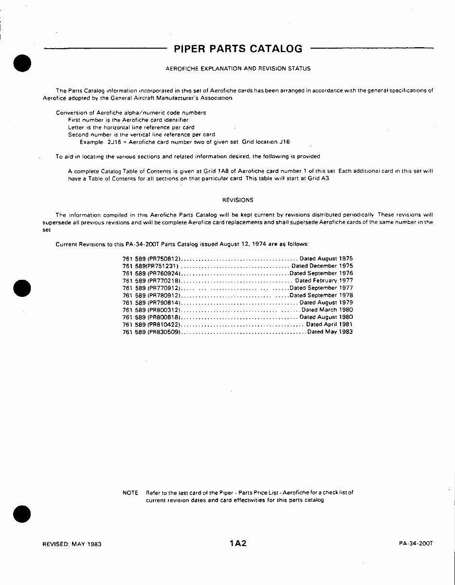 Piper PA34200T Seneca II parts catalog IPC 761589