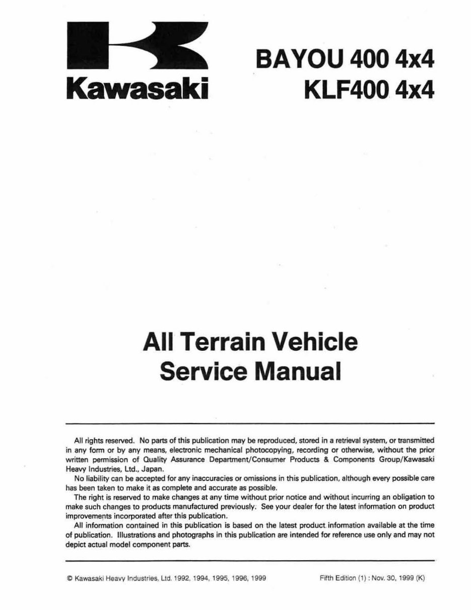 Kawasaki Bayou 400 1995 Full Service Repair Manual
