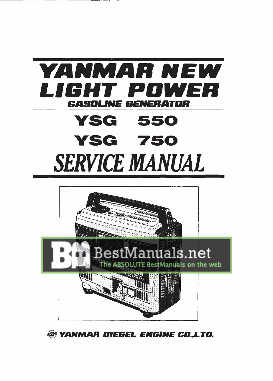 Yanmar YSG550 & YSG750 Gasoline Generator Repair Service Manual