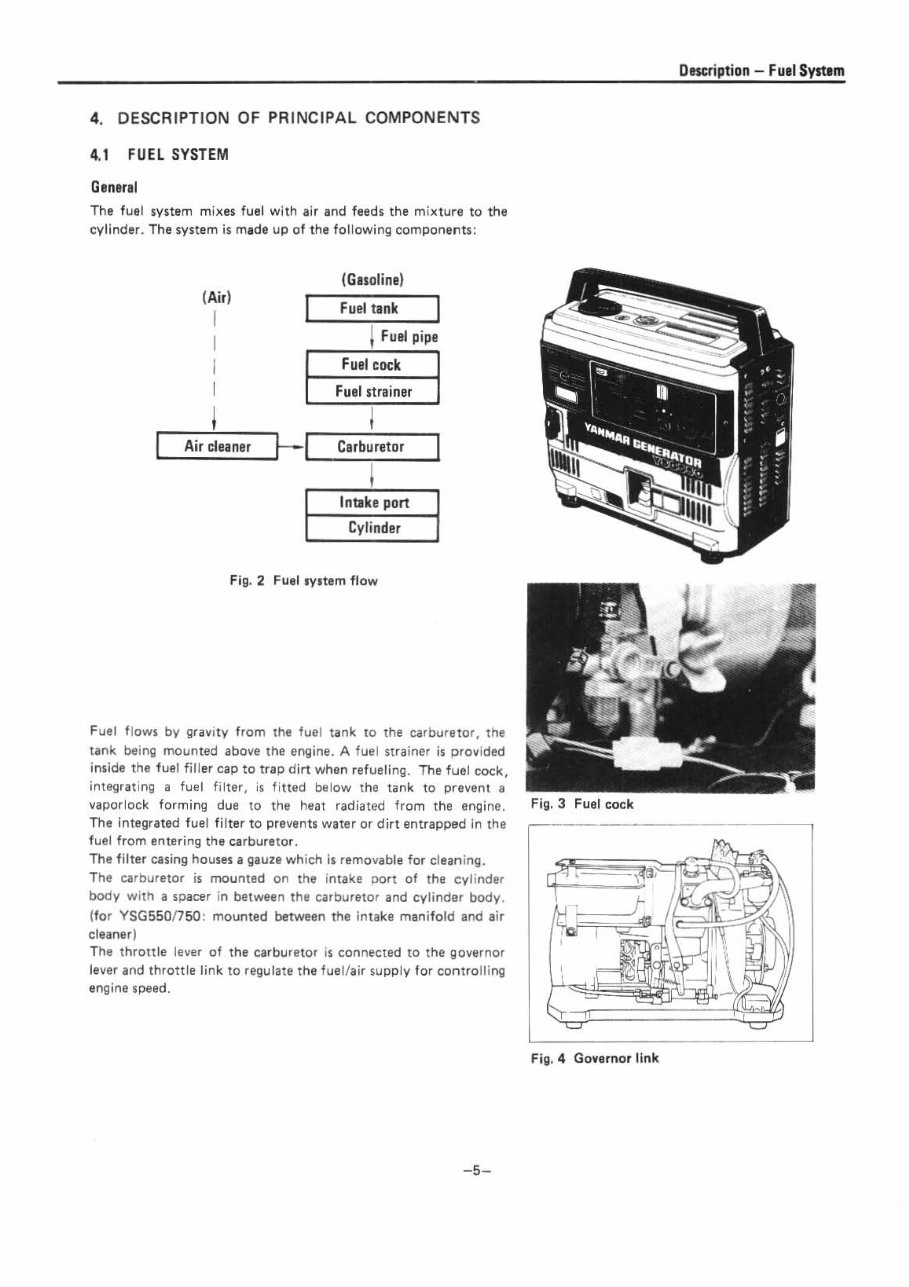 Yanmar YSG550 & YSG750 Gasoline Generator Repair Service Manual