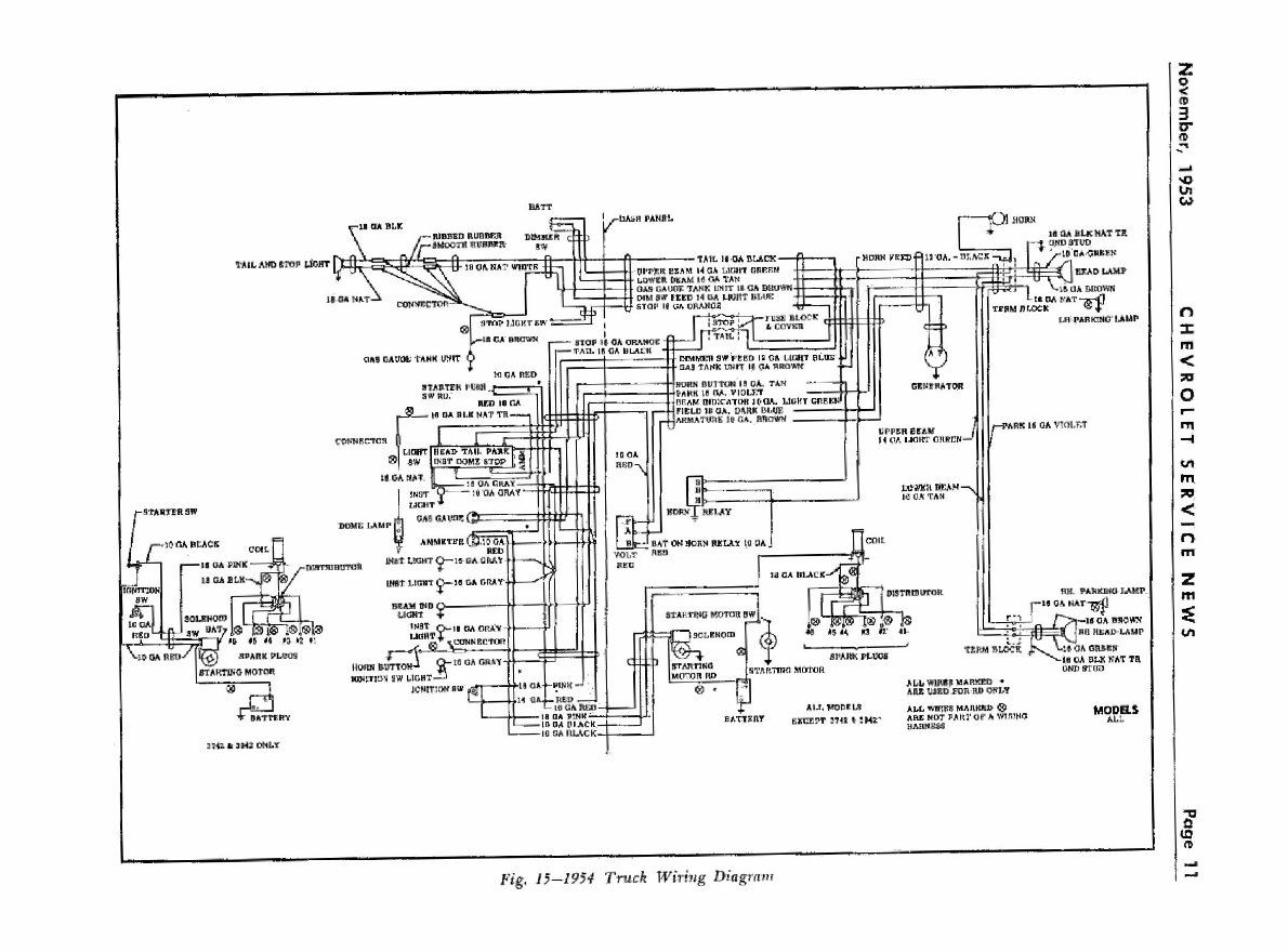 Chevrolet Chevy 1954 Truck Wiring Electrical Diagram Manual