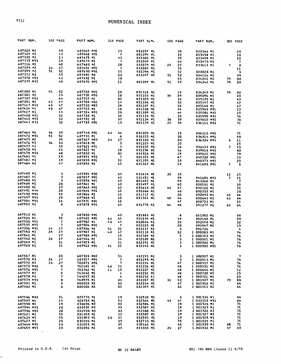 MASSEY FERGUSON MF 12 BALER Parts Manual | Manuals Online