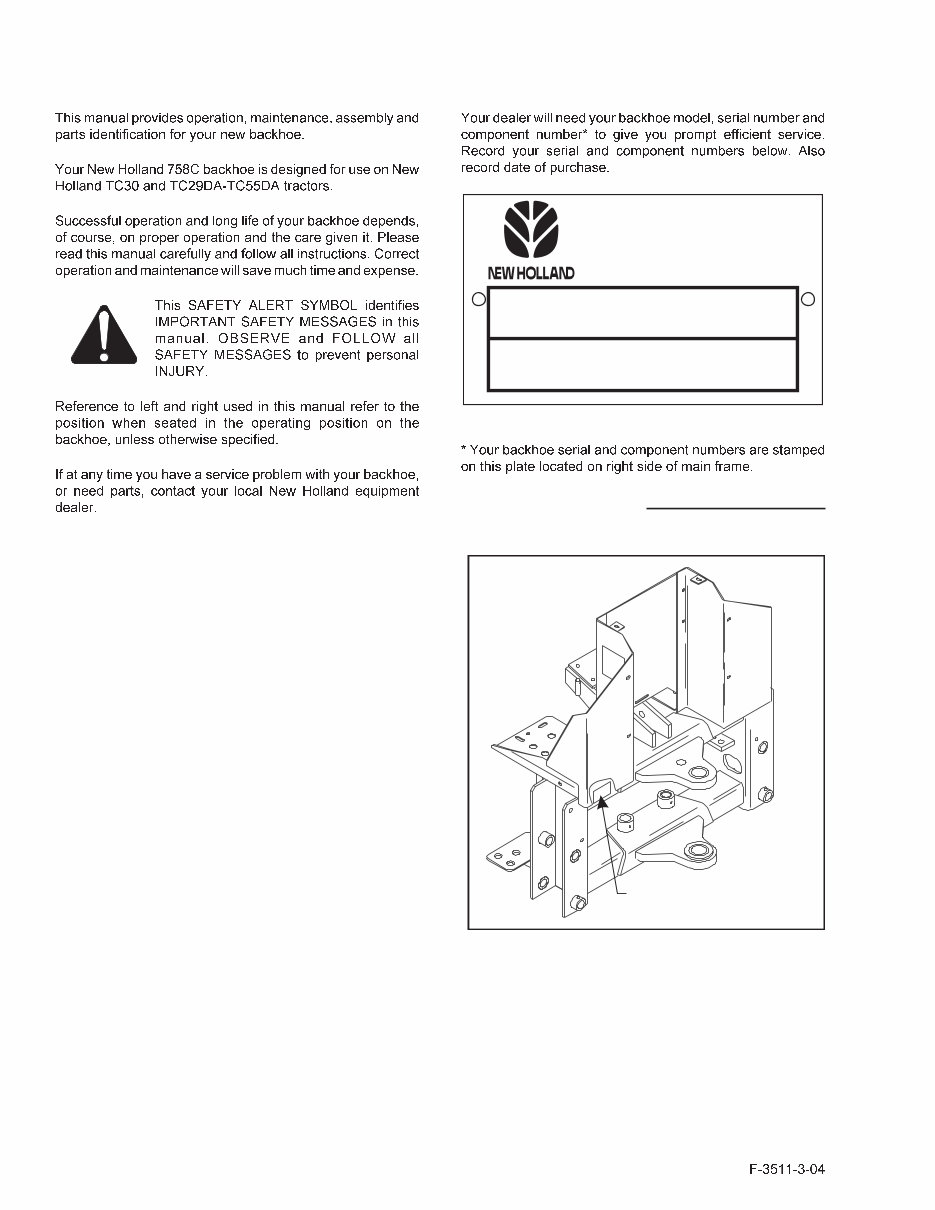 NEW HOLLand 758C Series BACKHOE Operators Manual