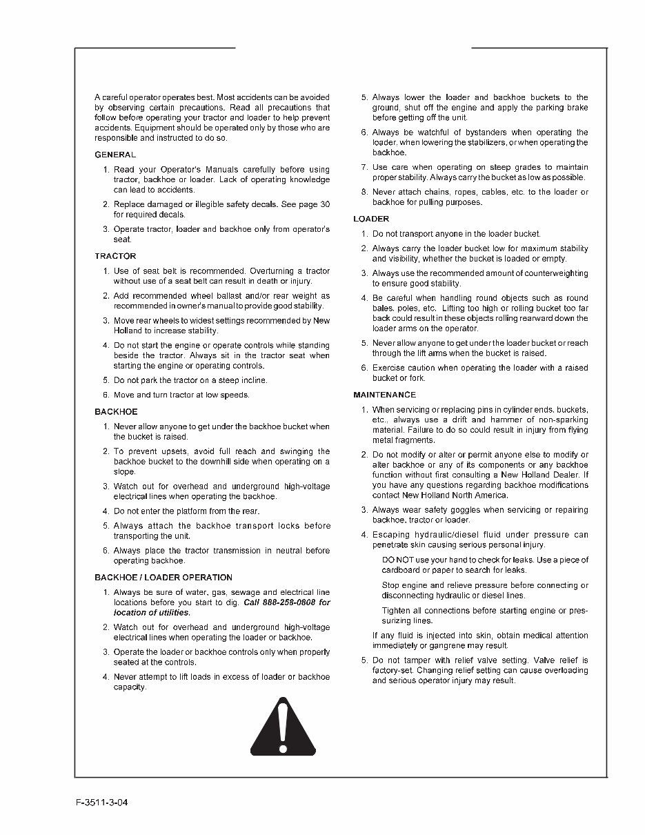 NEW HOLLand 758C Series BACKHOE Operators Manual
