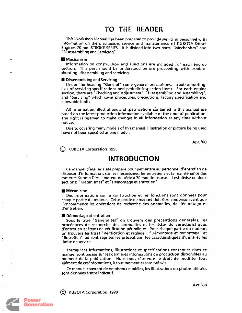 Kubota D850B DH850B Diesel Engine Service Manual